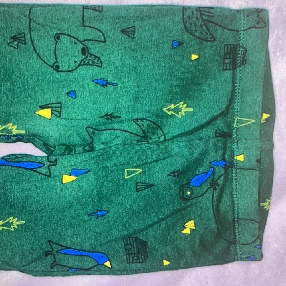 Jewel tone bear-forest print casual kids pants
